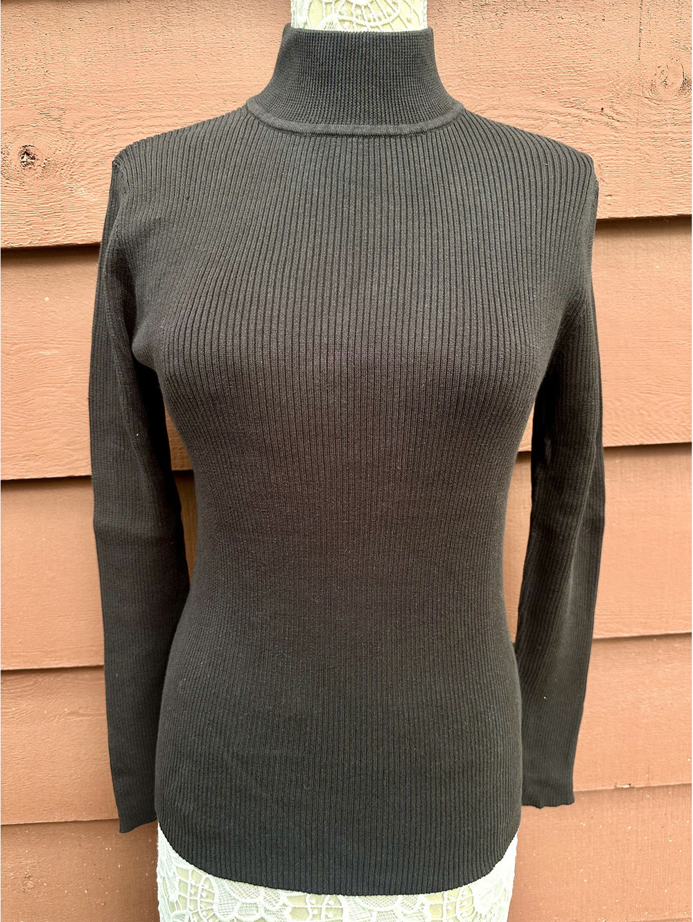 NWT Croft & Barrow Black Ribbed Turtleneck Sweater Preppy